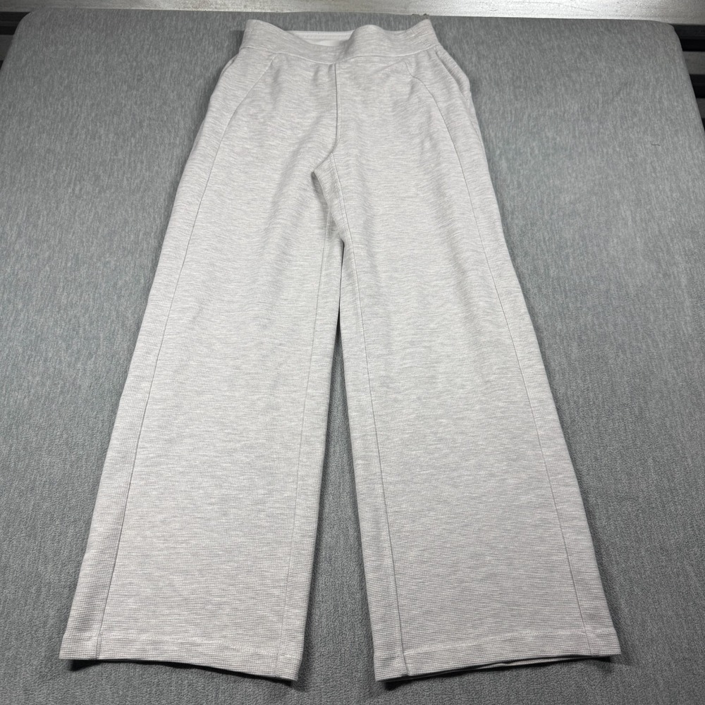 Lululemon Pants Womens Small Heather Gray Waffle Knit High Rise Wide Leg Lounge